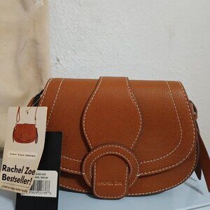 Rachel Zoe Brown Leather Crossbody Bag Flap Closure Gold Hardware